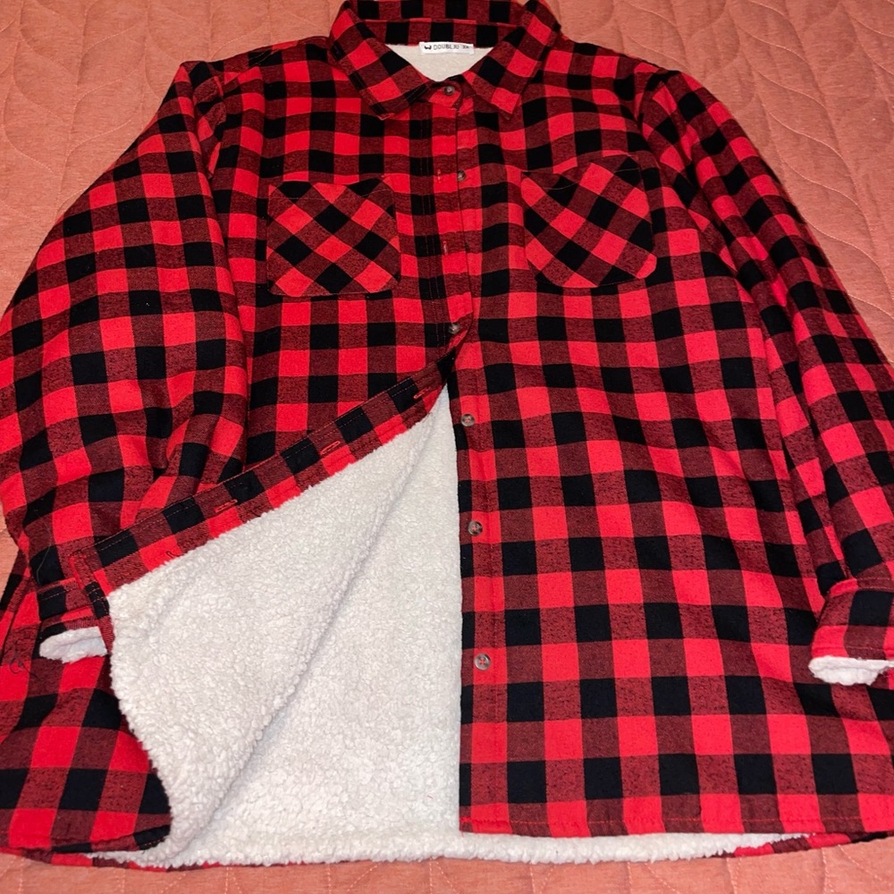 Red and black Double flannel jacket in a size 3X